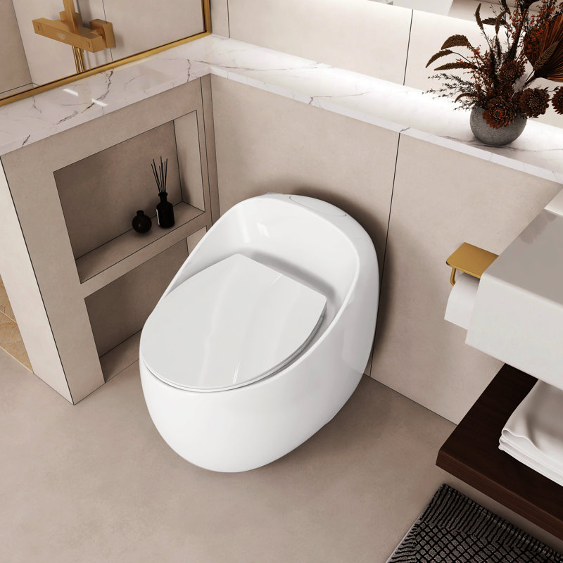 1.28 Single Flush Toilet In Glossy White Ceramic - Egg Shape, Flame-Retardant, Bathroom Modern With Shape White, Flush, Water-Conserving Flushing