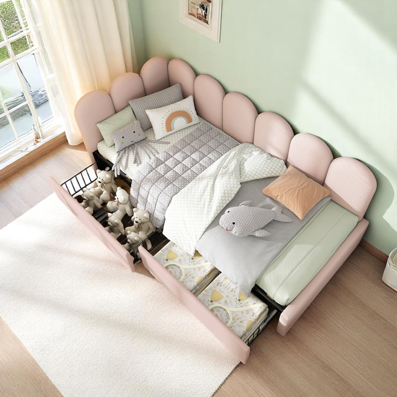   3ft Daybed Sofa Bed With 2 Drawers Velvet, Pink