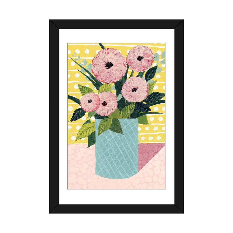 «Retro Bouquet II», impression sur toile, H 24 po x l 16 po x P 1 po, Papier avec cadre noir, Blanc