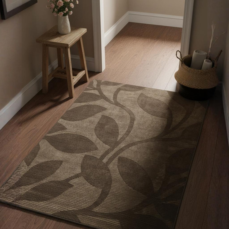 Tapis abstrait en laine et soie artificielle touffetée à la main brun, beige, taupe et ivoire Fye, 2 pi x 3 pi