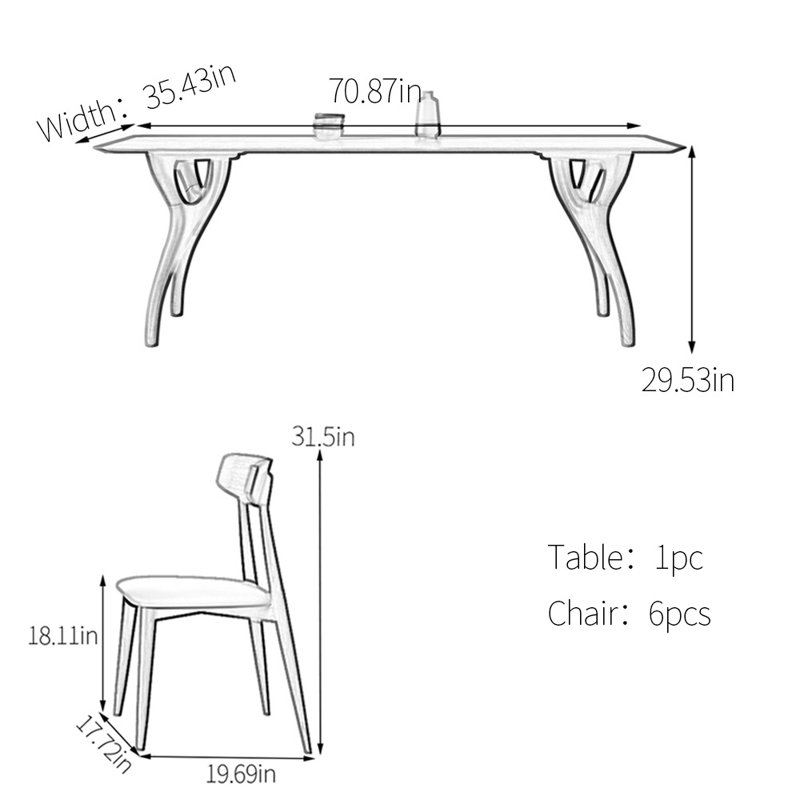 Creative solid wood rectangular dining table set, 7