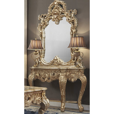 Gold Hand Carved Console Table with Cabriole Legs