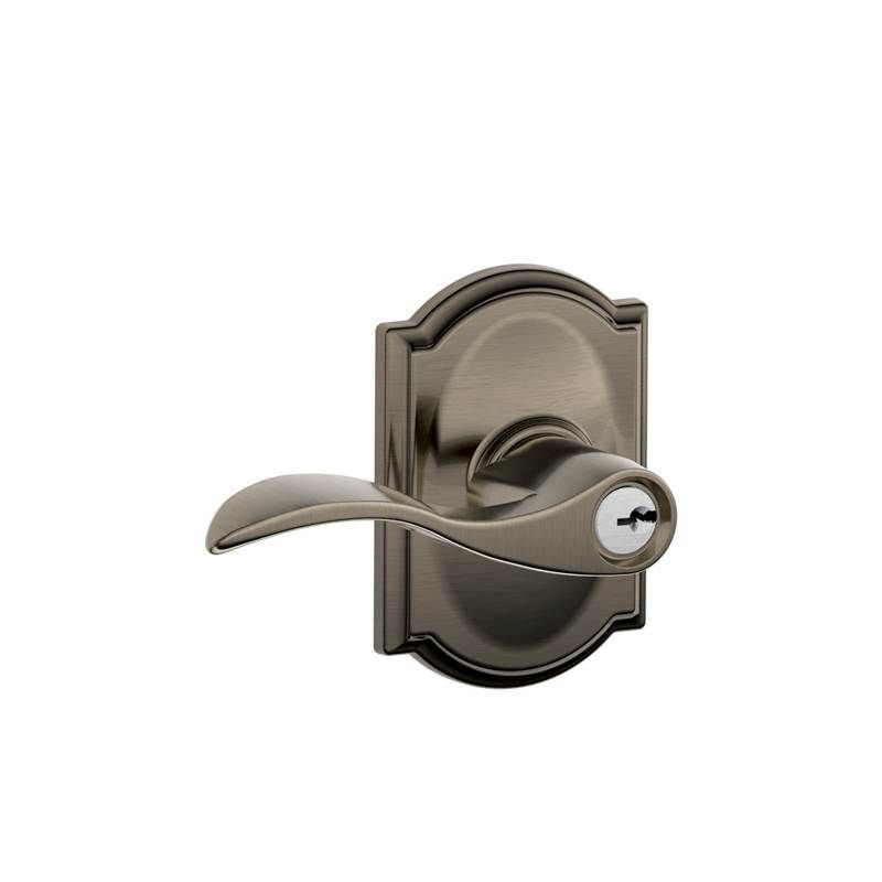 Accent Lever with Camelot Trim Keyed Entry Lock, Antique Nickel, Yes, Keyed Alike