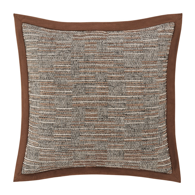 Rustic Woven Linen and Tan Euro Sham with Faux Suede Edge
