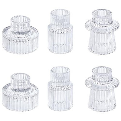 Glass Candlestick Holders Tealight Candle Holders For Table Centerpieces, Wedding Decor And Dinner Party (6 Pcs, Clear)