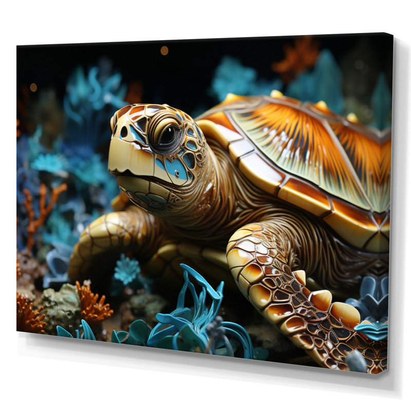 Tortue sereine avec corail dans l'océan I, reproduction d'art sur toile, H 12 po x l 20 po x P 1 po, Toile tendue
