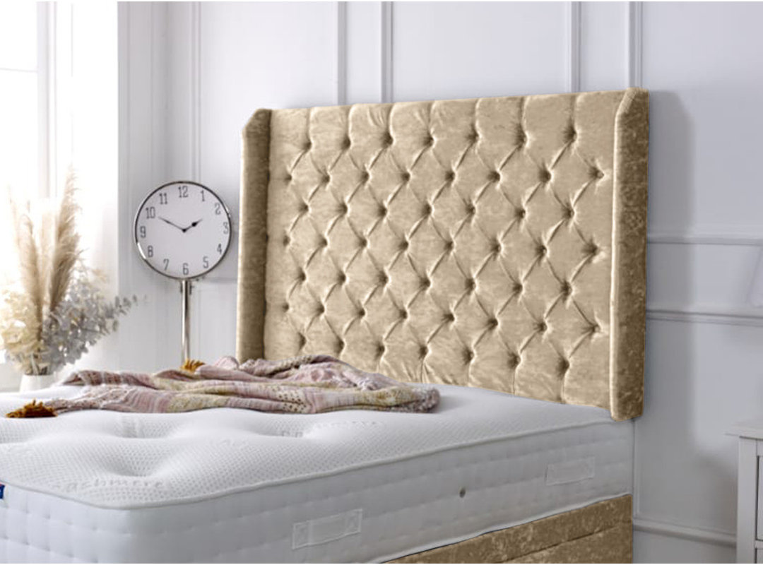 Chesterfield Winged Crushed Velvet 3ft Single 36" Headboard - Gold