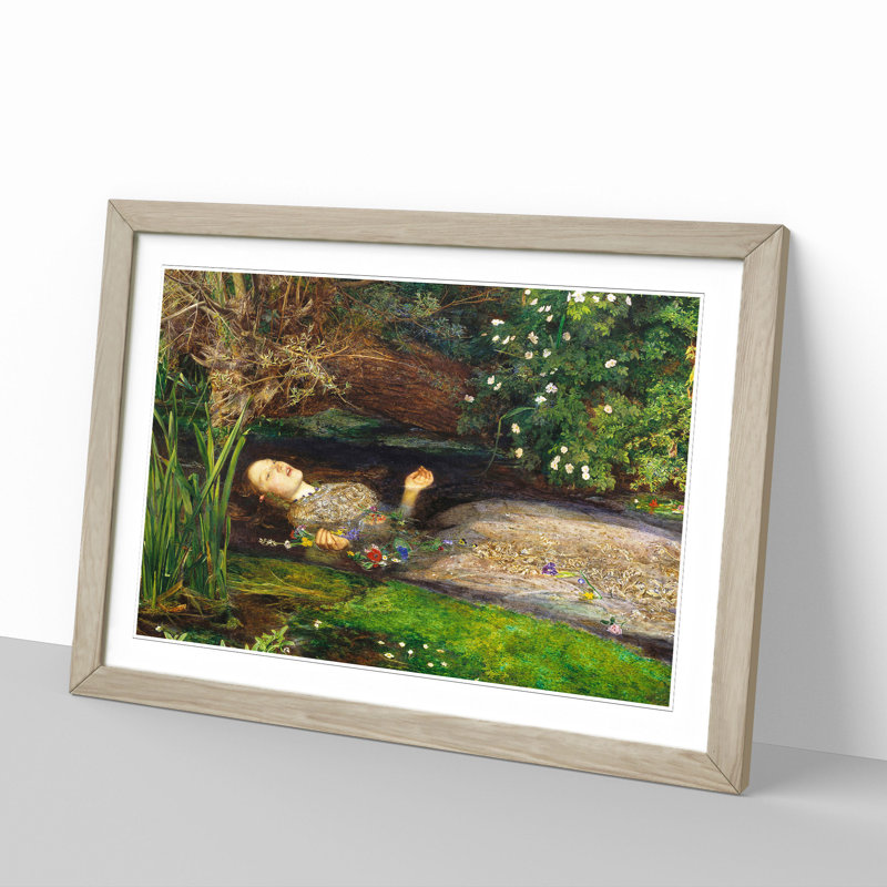 Ophelia by John Everett Millais - Picture Frame Painting, 36cm H x 48cm W x 2cm D, Oak Framed