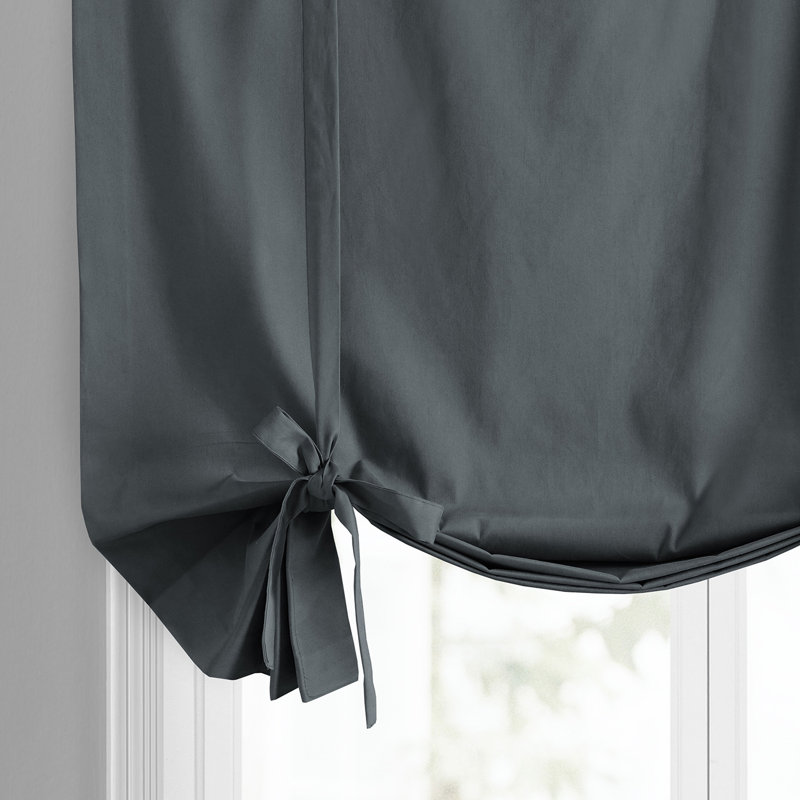 Solid Cotton Room Darkening Tie-Up Window Shade, Business Gray
