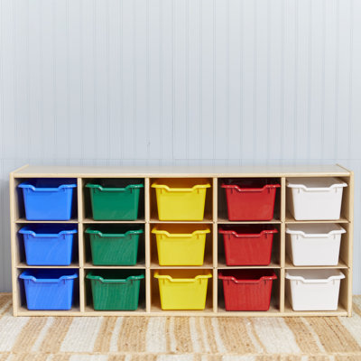 ECR4Kids Streamline 15 Cubby Tray Cabinet and 15 Scoop Front Bins, 3x5, Kids Furniture