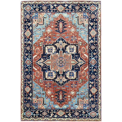 Hand Knotted Wool Area Rug in Red And Blue