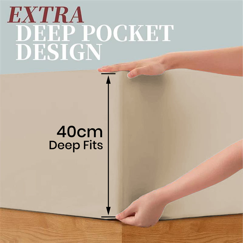 40 cm Soft Brushed Microfiber Extra Deep Fitted Sheet, Beige, Double (4'6)
