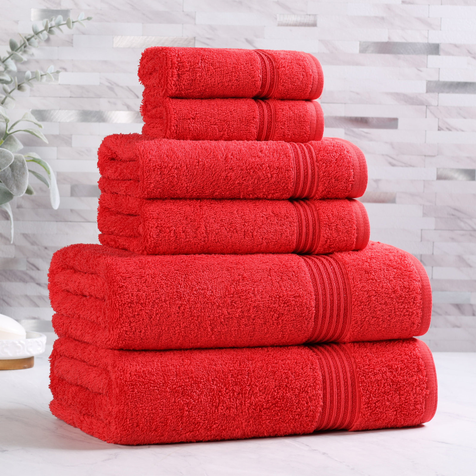 Oleg 6-Piece Egyptian Cotton Towel Set, Red