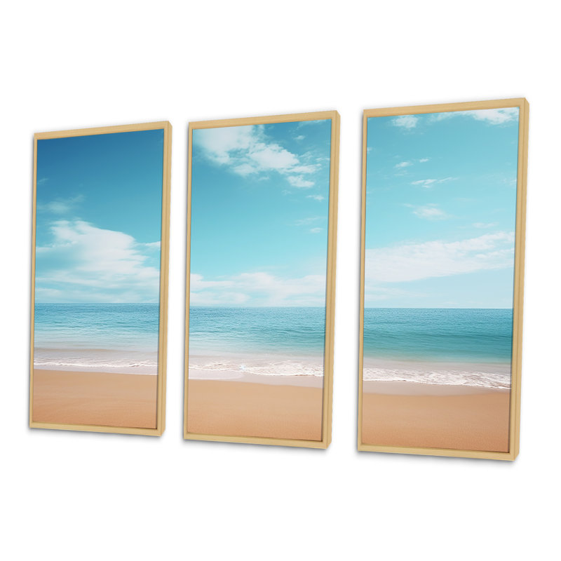 «Coastal Hush Dreaming Beach Sand I», ensemble d'art mural sur toile, Cadre naturel flottant, H 28 po x l 36 po x P 1 po