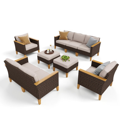 Ensemble modulaire de conversation d'extérieur en osier 9 pièces avec foyer Salem