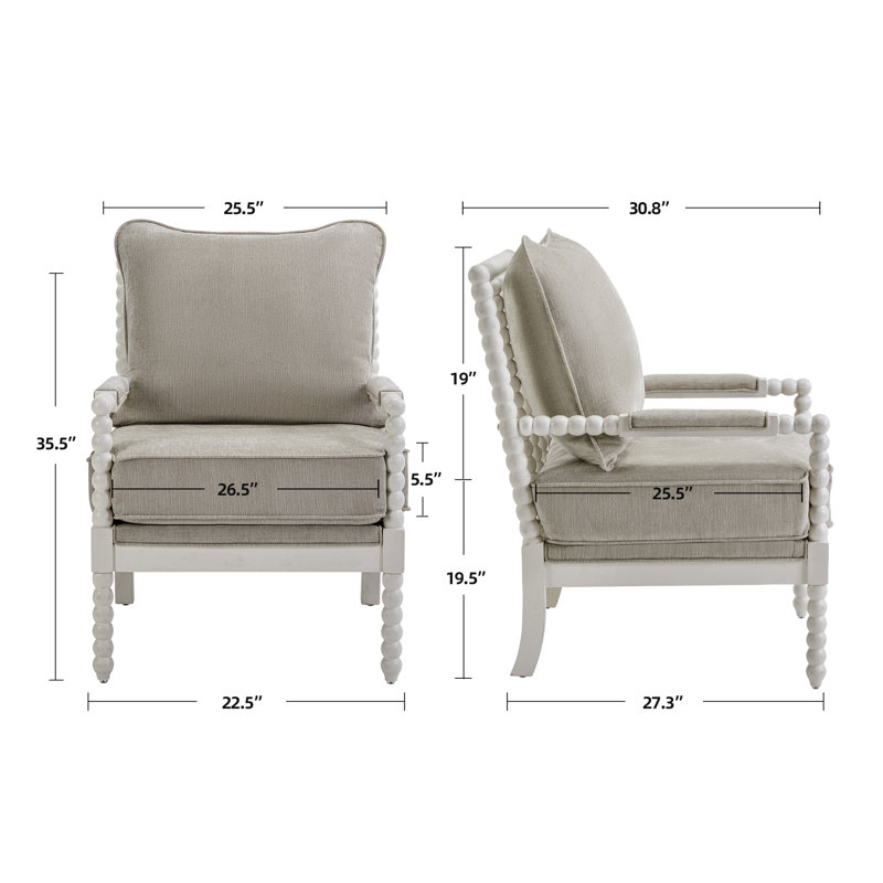 Eliyas Modern Bobbin Armchair and Upholstered Bench Living Room Set, Cream, Brown