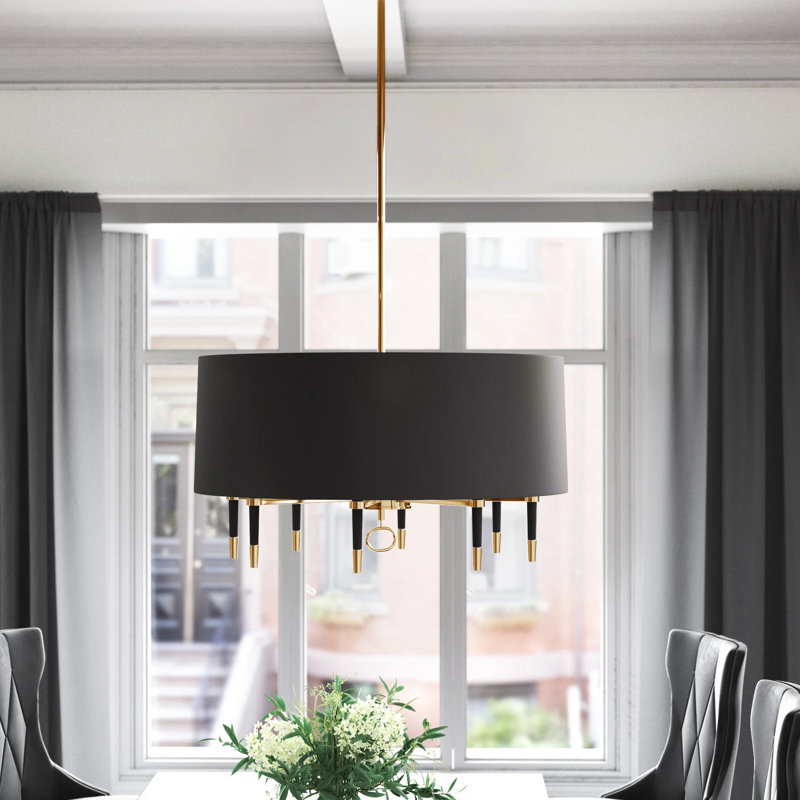 Lustre tambour unique 6 lumières Langford, Noir / bronze