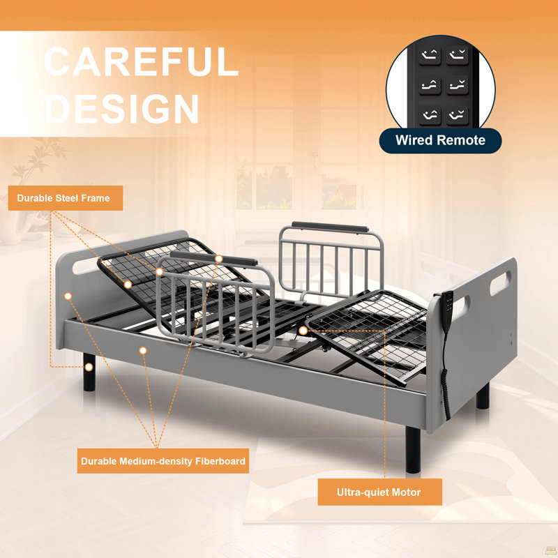 Adjustable Hospital Bed For Home Use With Wired Remote Control