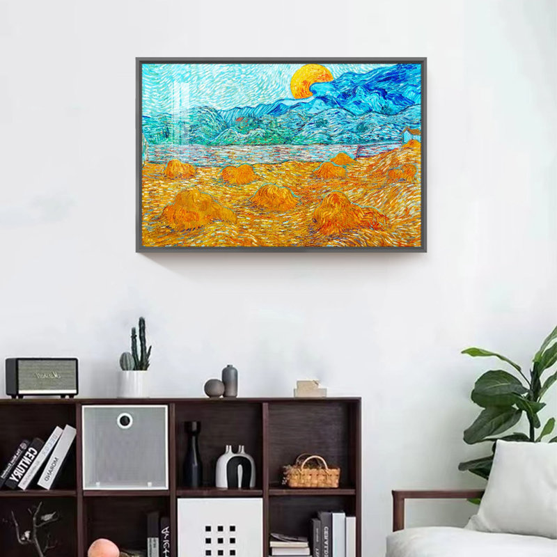 «Rising Moon 1889» par Vincent Van Gogh - Peinture sur toile encadrée, H 16 po x l 24 po x P 1,3 po, Noir
