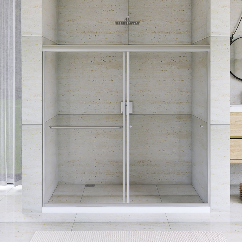 60 po X P 58 po Porte de douche coulissante double H, Nickel brossé