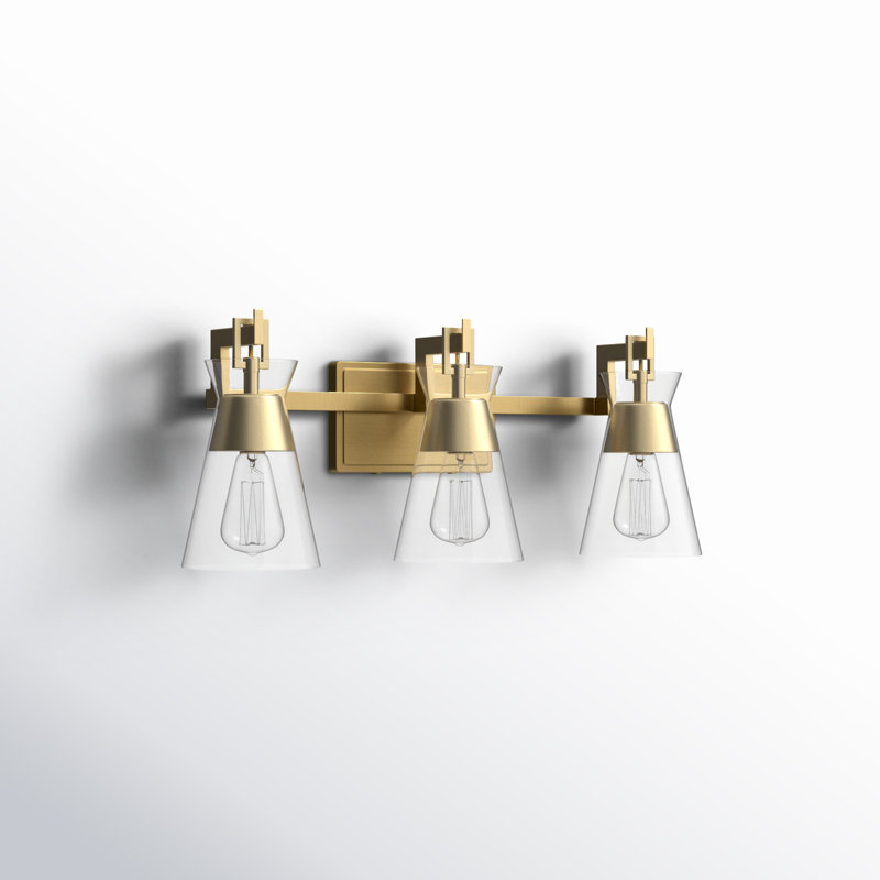 Kesia 3 Light Transparent Dimmable Vanity Light, Brass