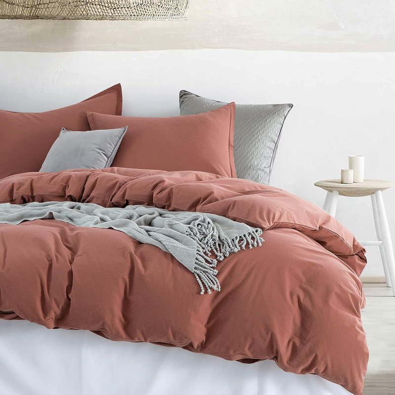 Ensemble de housse de couette en coton de couleur unie Stonewashed, Housse de couette pour très grand lit et 2 très , Argile