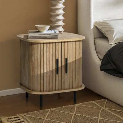 Table de chevet 18,9 "de style Mid-Century moderne avec portes coulissantes en tambour
