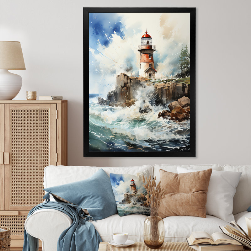 Phare rétro de Kunaal, lumière de guidage IV sur toile, H 20 po x l 12 po x P 1 po, Cadre photo noir