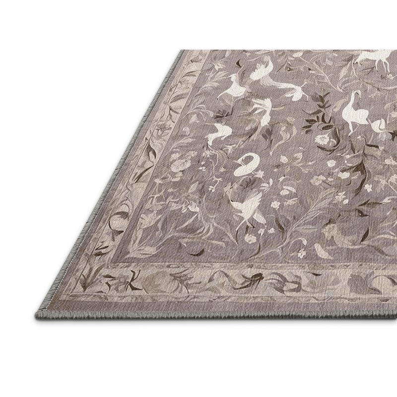 Machine Washable Gray Area Rug, Square 5'