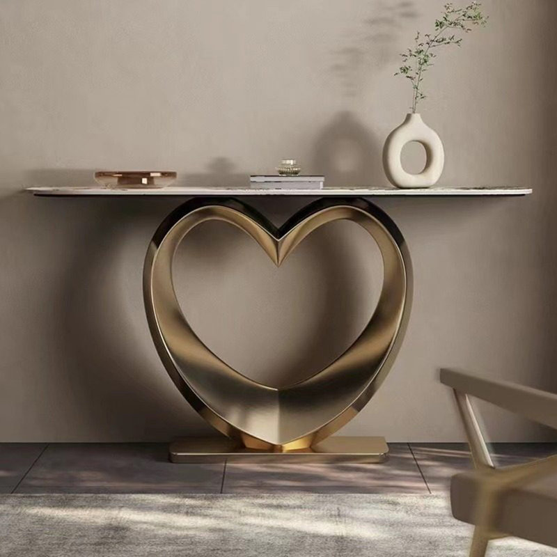Console en acier inoxydable de style italien., Doré, H 33,4 po x l 59 po x P 13,7 po