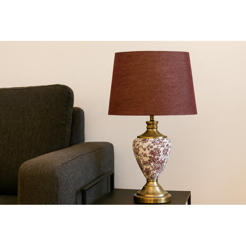 Bostrom 57cm Classic Toile de Jouy Vintage Style Table Lamp, Red/Gold, Red