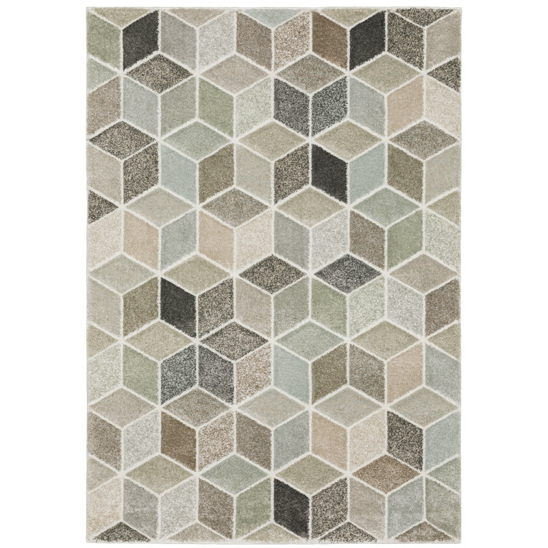 Tapis brun / vert en polypropylène tissé à la machine à motif géométrique Belsky, Rectangle 7 pi 10 po x 10 pi 10 po