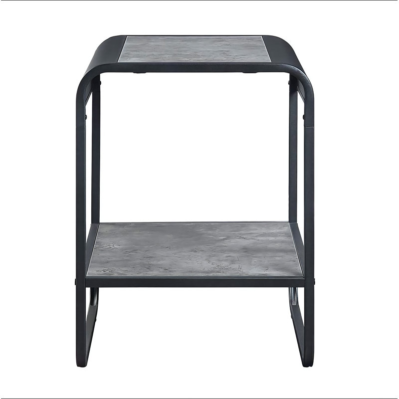 Table de bout au design moderne et épuré avec tablette en métal et meubles de salon en béton 1pc, H 21 po x l 18 po x P 16 po