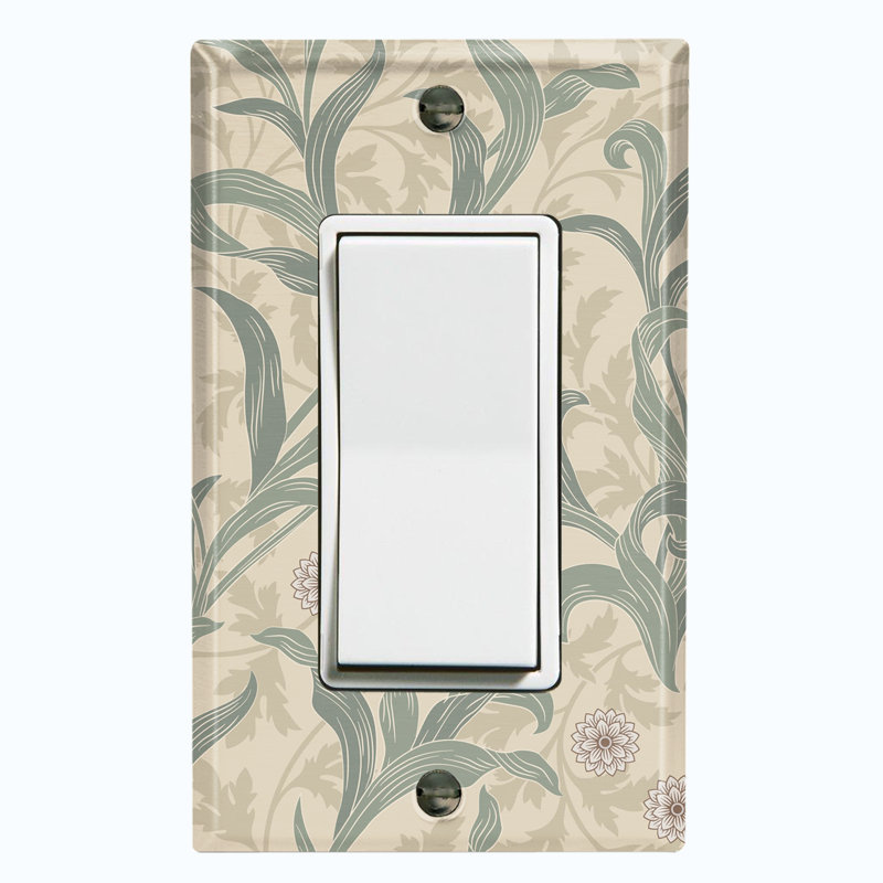 Plaque murale à motif de fleurs, feuilles et damas vert olive