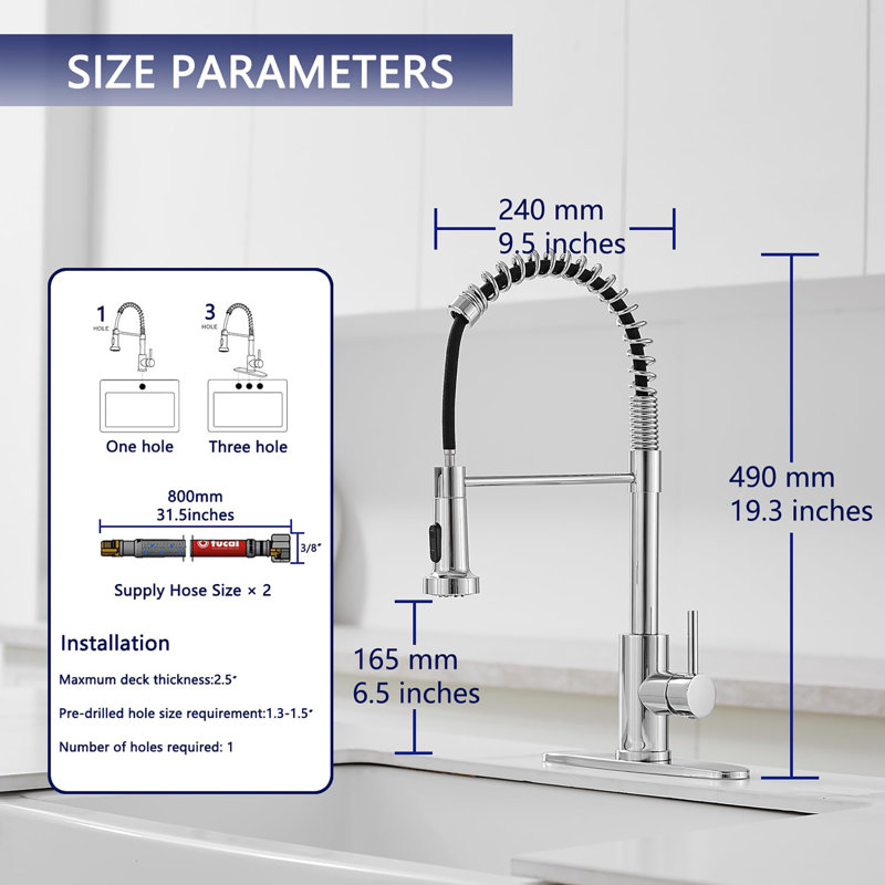 Kitchen Faucet with Pull Down Sprayer, Chrome