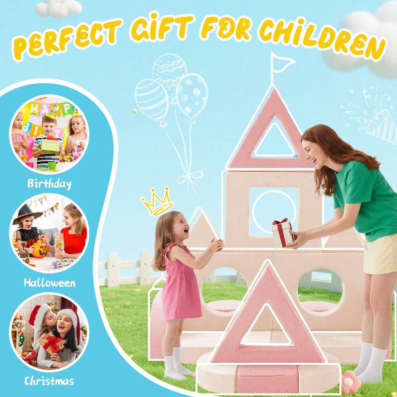 Canapé pour enfants, canapé modulaire 16 pièces pour salle de jeux, Rose