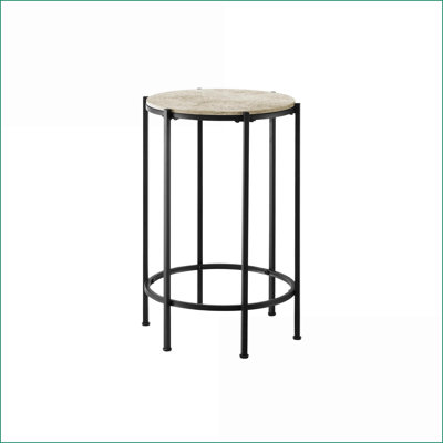 Table basse ronde 24 po H - Plateau stratifié en pierre crème & amp; Métal noir, peu encombrant, facile à nettoyer pour le salon / la chambre à coucher