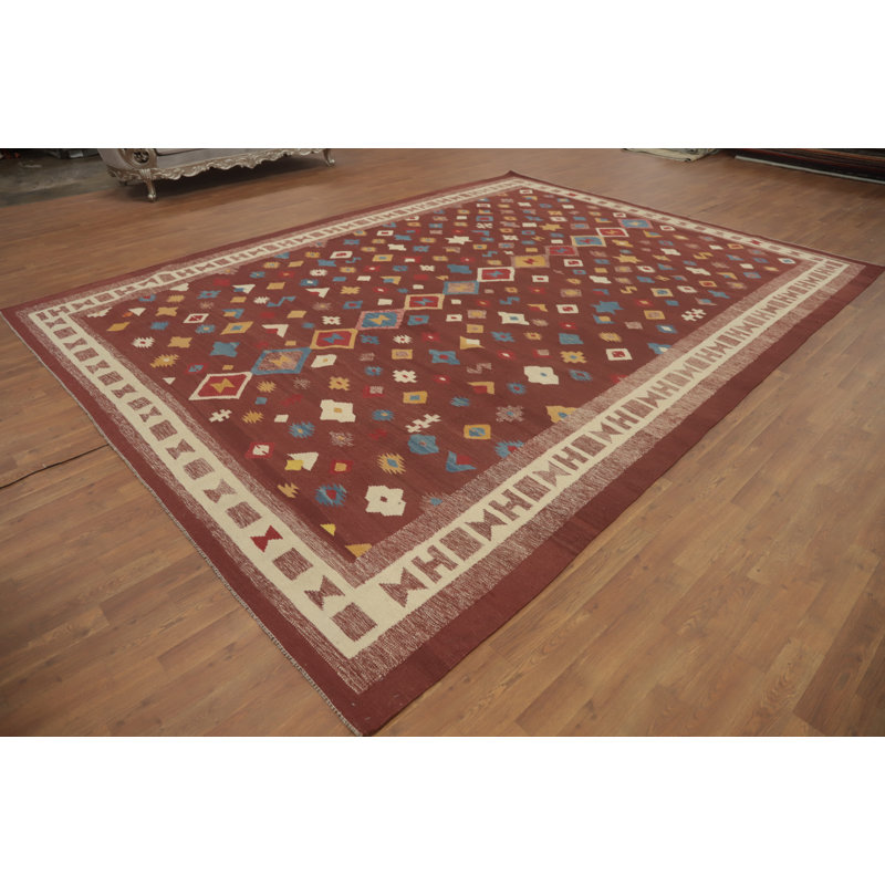 Tapis oriental géométrique en laine Kilim 10 x 13