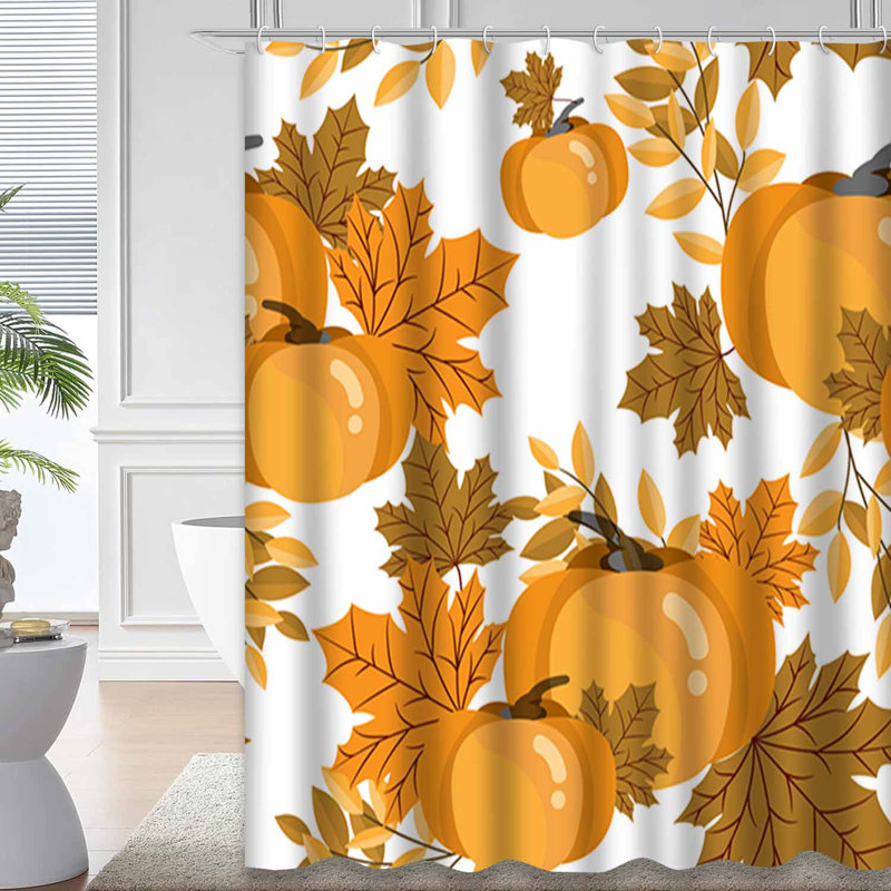 Rideau de douche érable floral avec feuilles d'automne et citrouille avec baies et 12 crochets, L 72 po x l 84 po