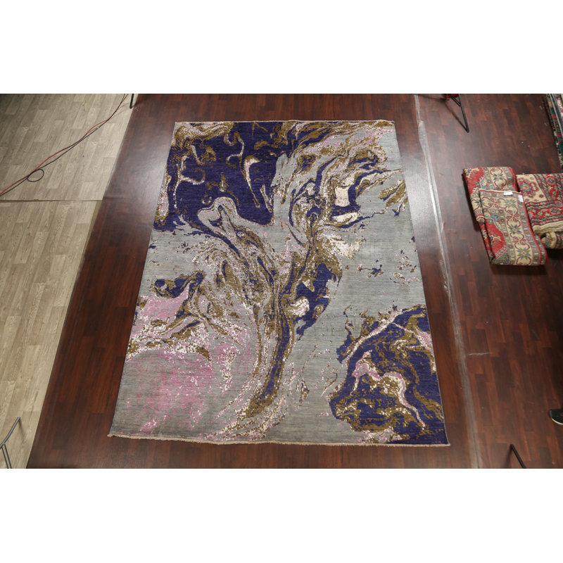 Tapis oriental contemporain unique en son genre noué à la main 9 pi x 12 pi 3 po