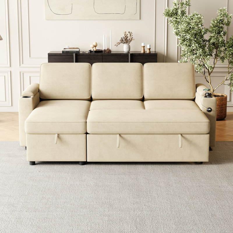 Canapé-lit convertible avec espace de rangement et de charge, 3 places pour la surface de vie beige Mh85,8 "