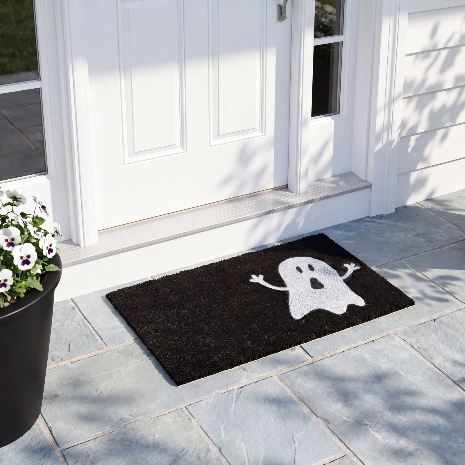 Daphine Non-Slip Halloween Outdoor Doormat, Black/White, Rectangle 1'5" x 2'5"