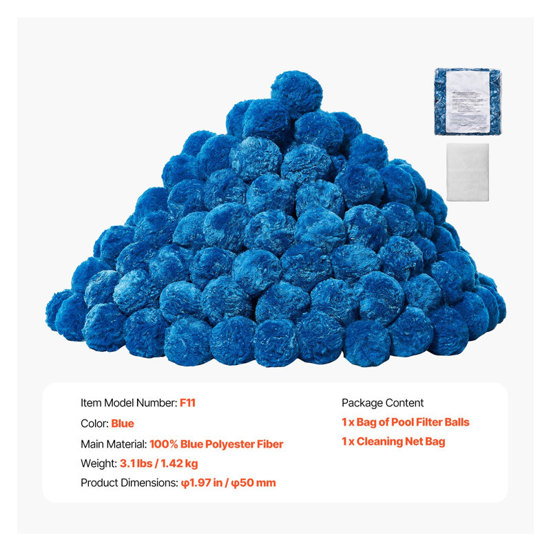 Billes de piscine bleues réutilisables pour filtres à sable - média filtrant en polyester de qualité supérieure, 3,1 lb