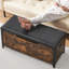 Storage Chest, Wooden Storage Trunk With Metal Frame, Entryway Shoes Bench With Cushio