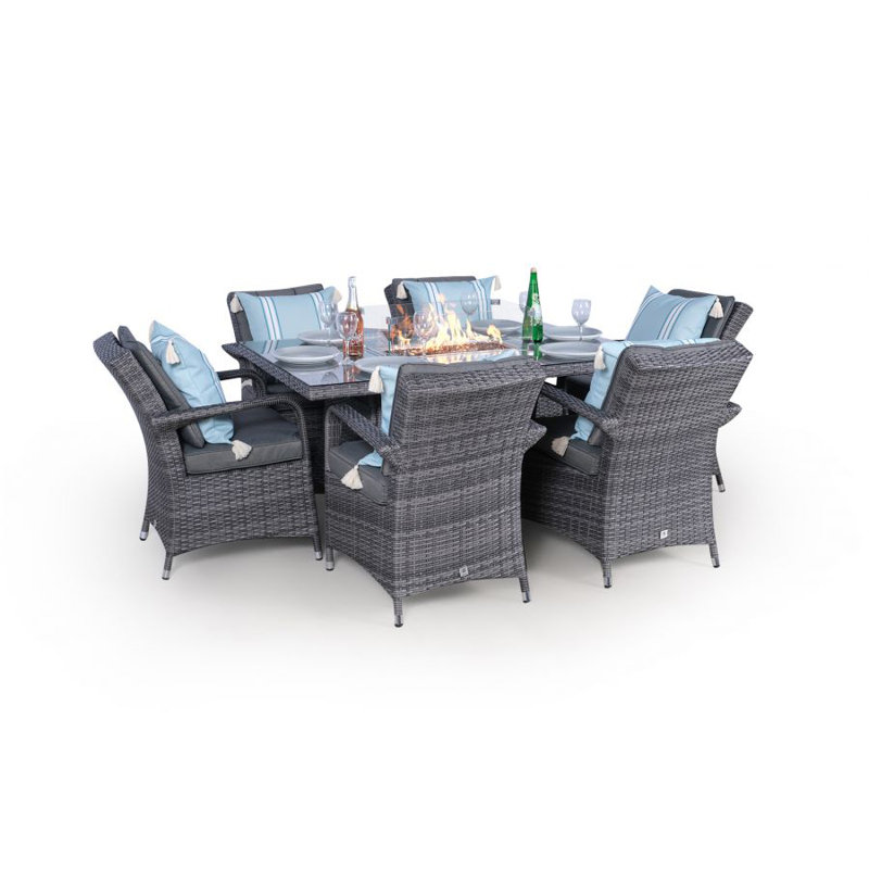 Parsons 6 - Person Wicker Patio Dining Set with Rectangular Table , Cushions Included, Grey/Light Blue, Grey