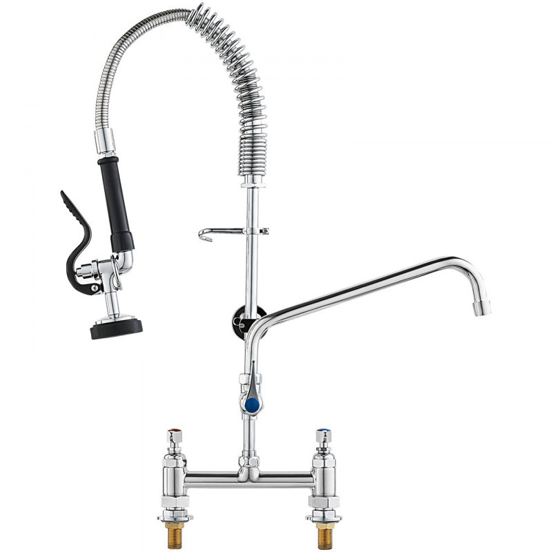 Robinet commercial avec pulvérisateur de pré-rinçage, hauteur 26 po, centre 8 po, bec pivotant de 12 po, robinet d'évier de cuisine à fixation sur le comptoir, dispositif en laiton avec douchette rétractable, pour évier 1/2/3 compartiments