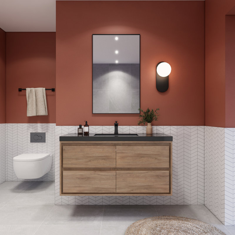 Vickye 47.24 " W Single Vanity Bathroom Vanity With Plastic Top, Natural Oak