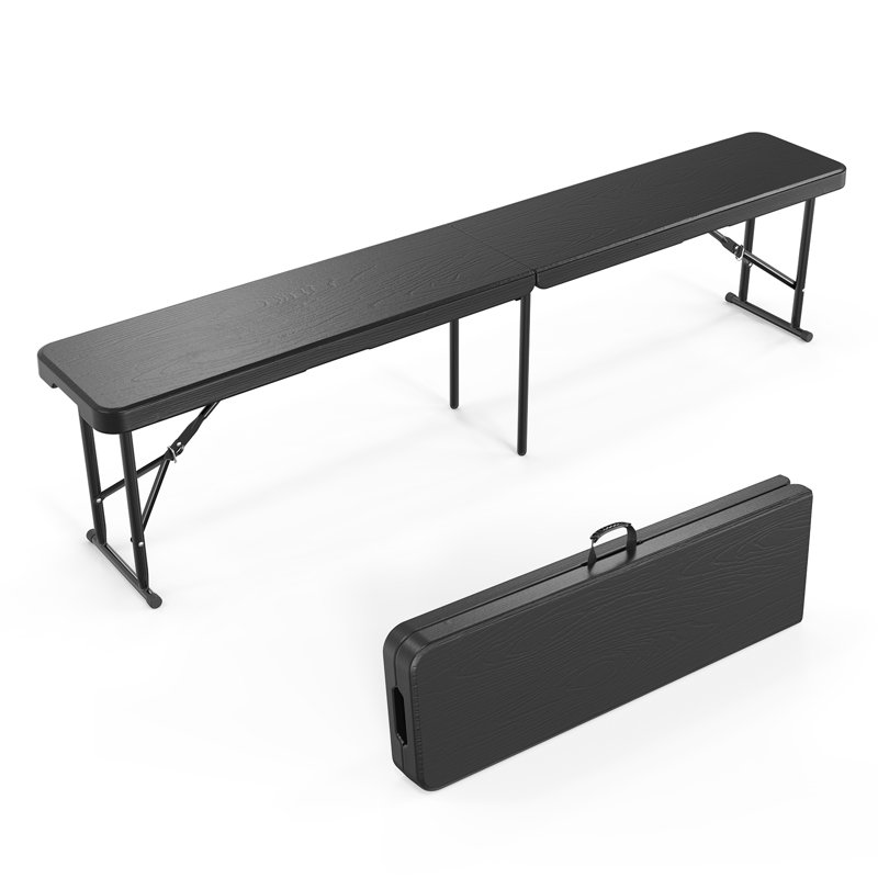  Banc pliant en plastique pour patio, H 16,93 po x l 71,65 po x P 11,02 po, Noir, noir, noir, noir