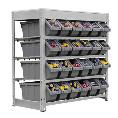 Jiske 34 W x 16 D x 65 H Garage Storage Bin Rack System Heavy Duty 8 Tiers 24 Bins Shelving Units Rebrilliant