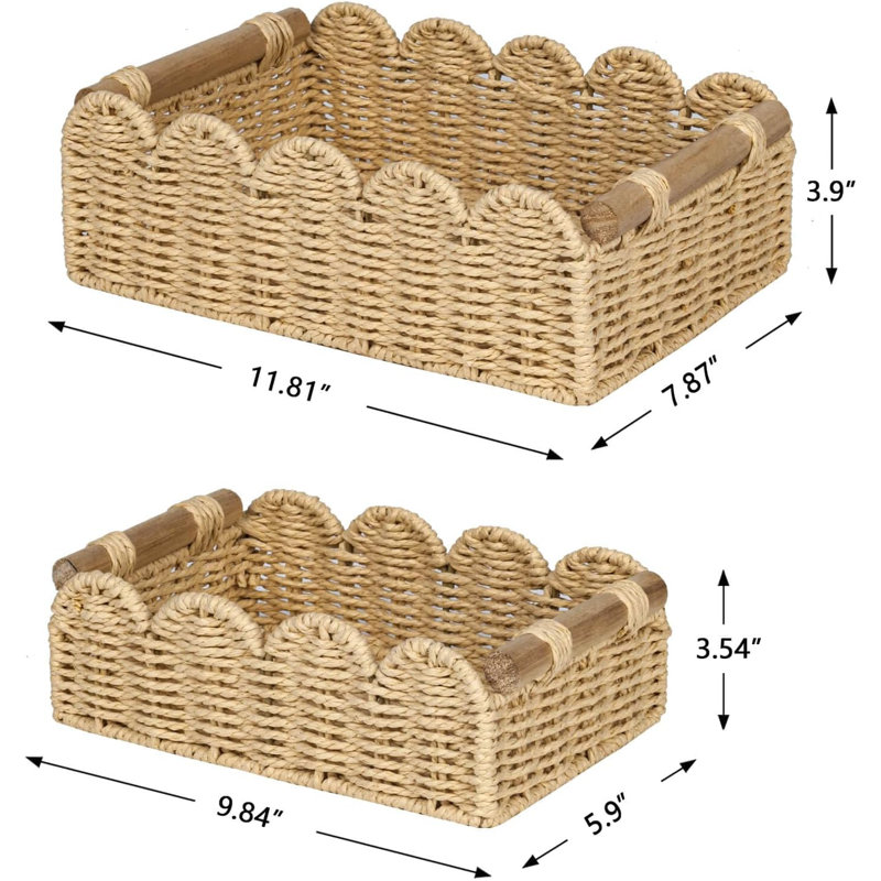 Ensemble de 2 paniers festonnés en corde de papier beige